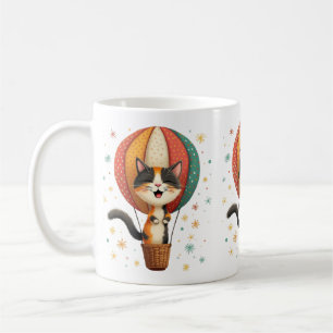 Glatt illustration av Calico Cat Himmel Äventyr Kaffemugg