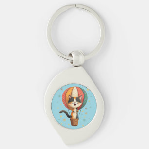 Glatt illustration av Calico Cat Himmel Äventyr Swirl Silverfärgad Nyckelring