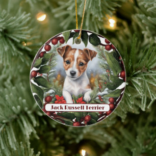 Glatt Jack Russel, anpassa jul Julgransprydnad Keramik