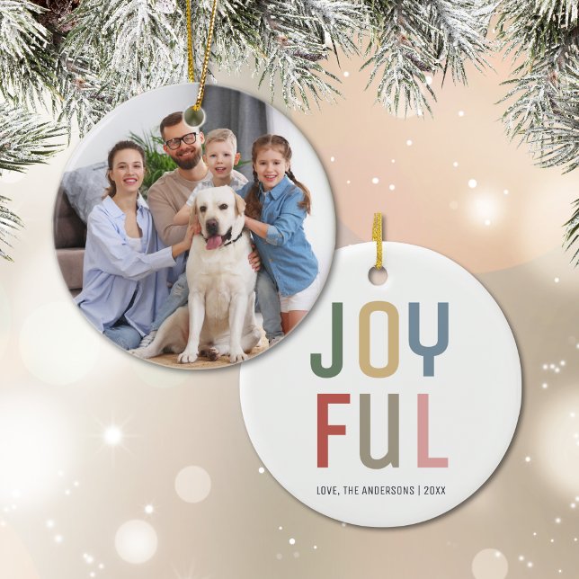 Glatt jul för foto i anpassningsbarnas familj julgransprydnad keramik (Custom Family Photo Joyful Christmas Ceramic Ornament)