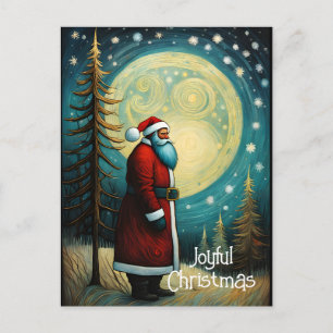 Glatt jul Jultomten Full Moon Träd Helg Vykort