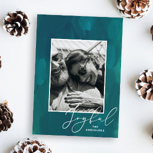 Glatt jul. Modern abstrakt grönt-oljeborste Julkort