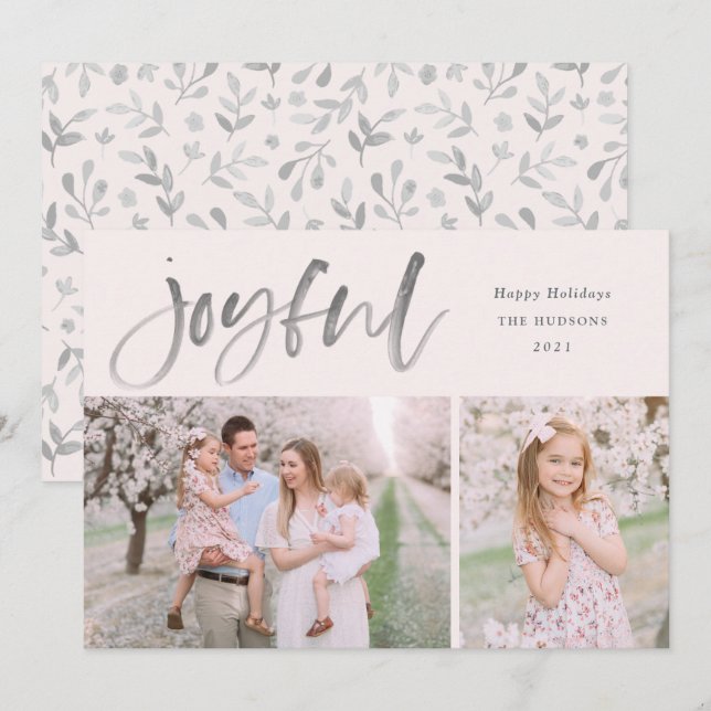 Glatt Julfoto med enkel vattenfärg-skript Julkort (Fram/baksida)