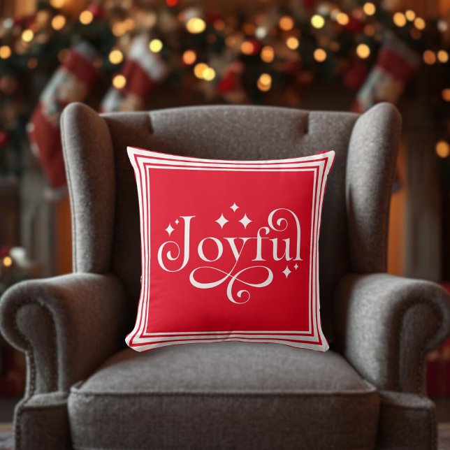Glatt julskript Rött Kudde (Christmas Joyful Script Red Throw Pillow)