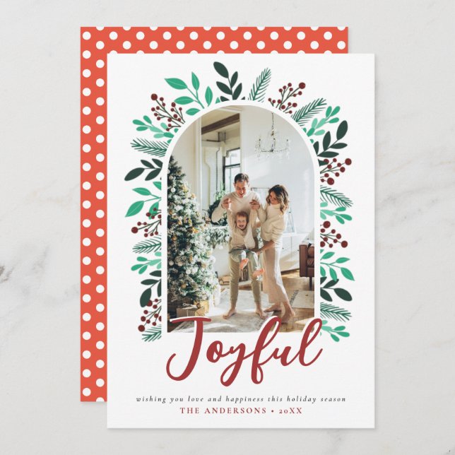 Glatt jultomte Berries Foliage Photo Julkort (Fram/baksida)