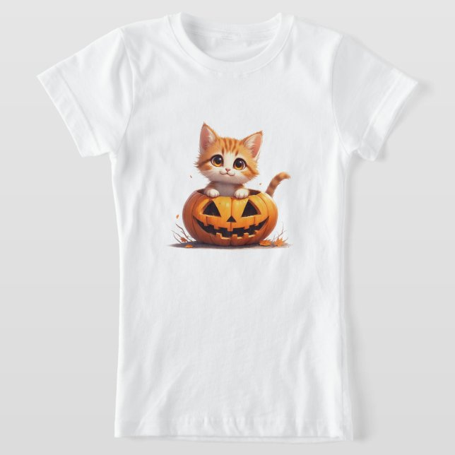 Glatt kattunge i pumpafält Halloween 🎃 T Shirt (Laydown)