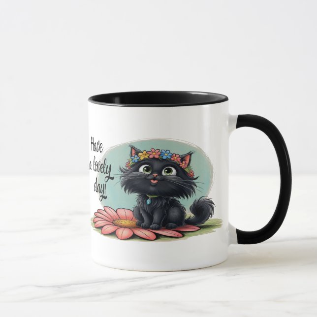 Glatt kattunge på en blomma - Le med oss! Mugg (Höger)