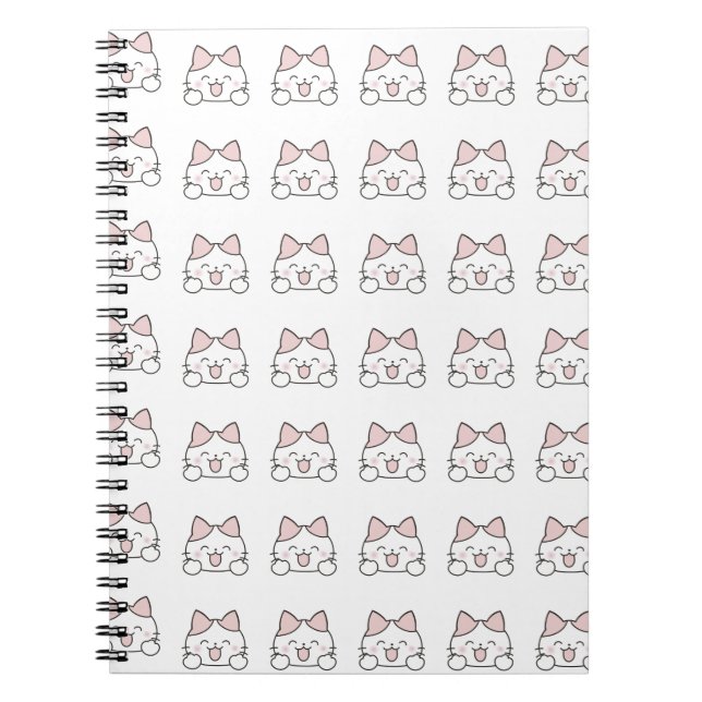 Glatt Kawaii Katt Ansiktsmönster Anteckningsbok (Framsidan)