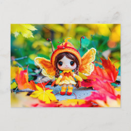 Glatt korkad docka med Höst löv Helg Vykort