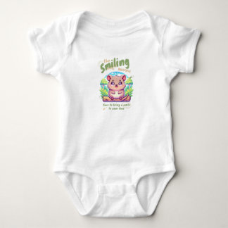 Glatt Leende Gris Liten Rosa Djur Baby Bodysuit T Shirt