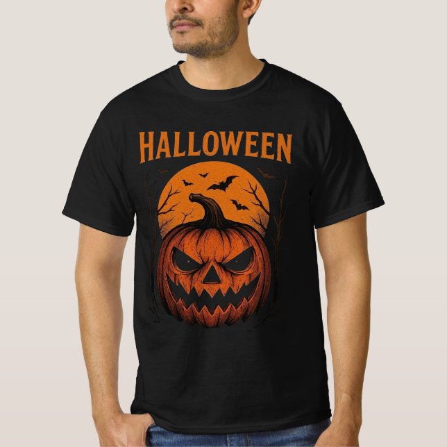 Glatt leende Jack-O'-Lantern & fladdermöss Klassis T Shirt (Framsida)
