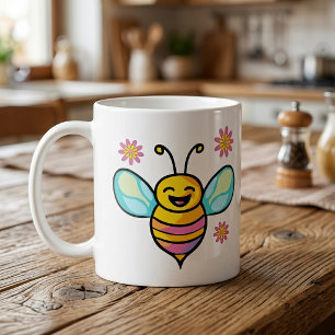 Glatt leende Kawaii Baby Bee med söta blommor Kaffemugg