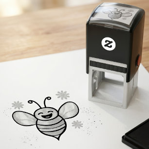 Glatt leende Kawaii Baby Bee med söta blommor Självfärgande Stämpel