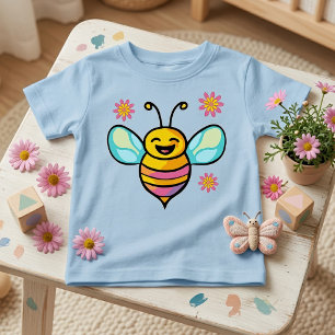 Glatt leende Kawaii Baby Bee med söta blommor T Shirt