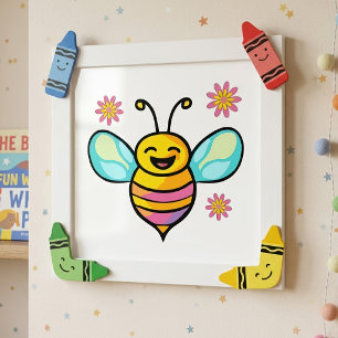 Glatt leende kawaii bebiböna med söta blommor fototryck