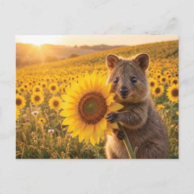 Glatt Leende Quokka som Håller en Solros Vykort (Framsida)