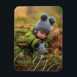 Glatt Lycklig fotot-Helgdag i skript Magnet<br><div class="desc">Det här magnetkortet har ett familjefoto med utfall i fullt och ett skript med "glädjesövertäckning".</div>