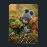 Glatt Lycklig fotot-Helgdag i skript Magnet<br><div class="desc">Det här magnetkortet har ett familjefoto med utfall i fullt och ett skript med "glädjesövertäckning".</div>