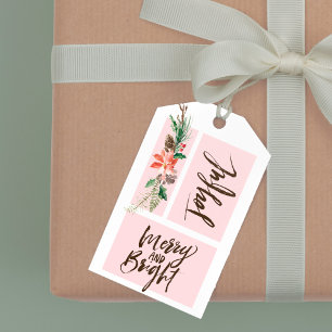 Glatt Merry och Bright Watercolor-jul Presentetikett