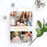 Glatt Modern Family Photo Collage Guld<br><div class="desc">Den moderna och minimalistiska utformningen av ett fotosamlingskort i stil har en "GLATT" formulering i ett enkelt och djärvt sans serif-brev som trycks i guld. Anpassa med dina tre favoritfoton (plus bonusfoto på baksidan), din familj namn och året om. Ytterligare bonusformuleringar finns på baksidan. Perfekt för att ta med önskemål,...</div>