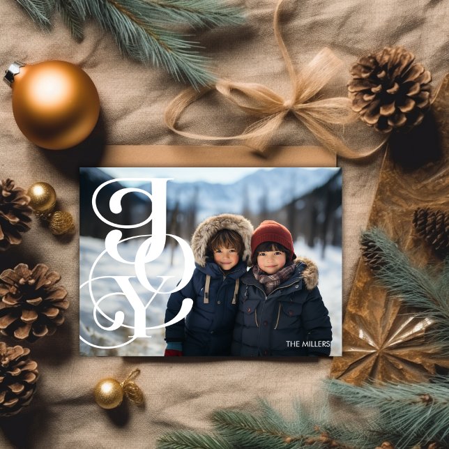 Glatt Modern Typography Elegant - minst 1 foto Julkort (Joyful Modern Typography Elegant Minimal 1 Photo Holiday Card)