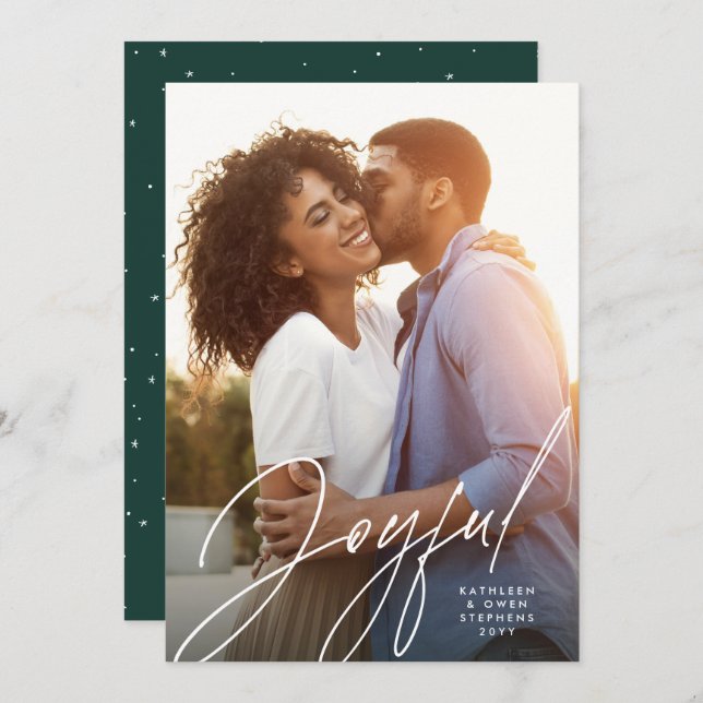 Glatt, modernt skript - en fotogrönt jul julkort (Fram/baksida)