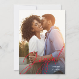 Glatt, modernt skript - en fotoröd jul julkort