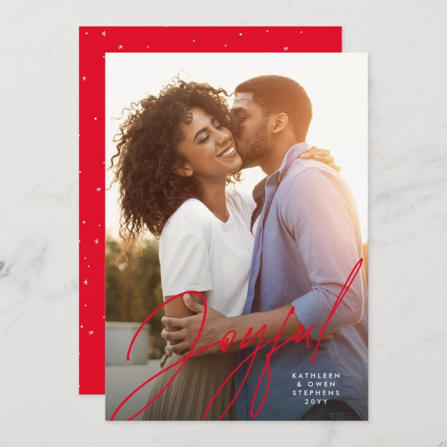 Glatt, modernt skript - en fotoröd jul julkort (Fram/baksida)