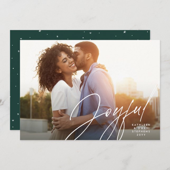 Glatt, modernt skript, en grönt på foto Jul Holl Julkort (Fram/baksida)