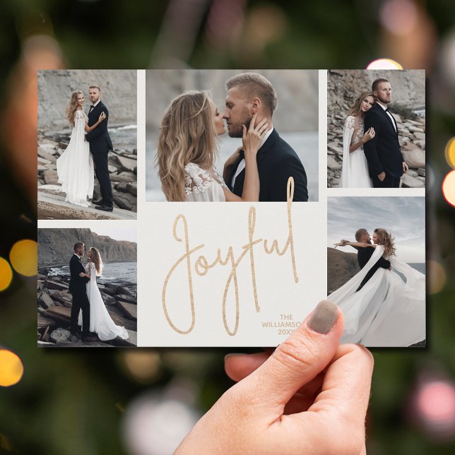 GLATT multifotomul för elegant Julkort (Gold JOYFUL Multi Photo Christmas Holiday Cards - INSTANT DOWNLOAD and/or PRINTED or both!)