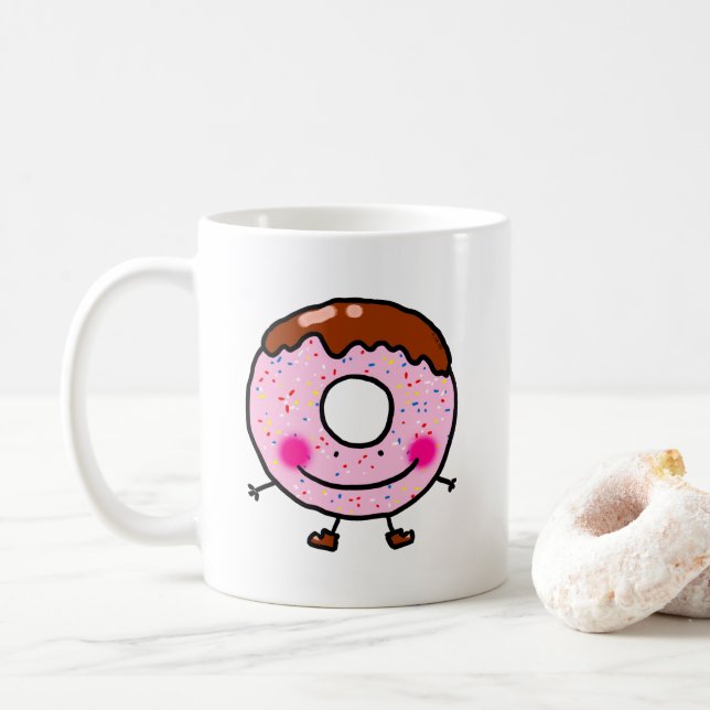 Glatt Munkmönster Donut Karaktär Konst Kaffemugg (Med munk)