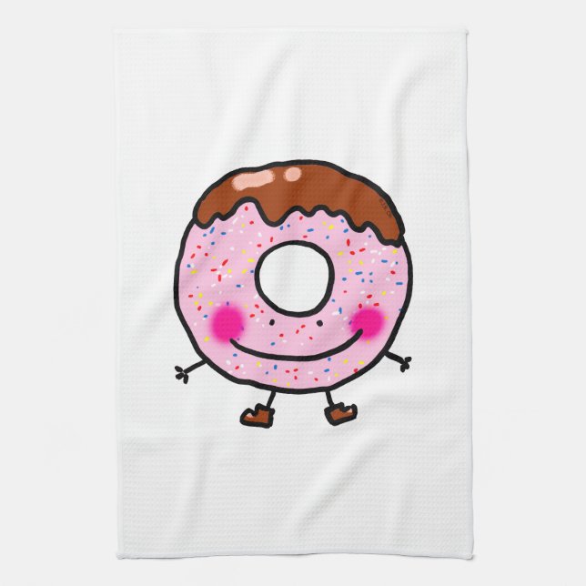 Glatt Munkmönster Donut Karaktär Konst Kökshandduk (Vertikal)