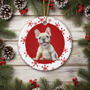 Glatt Noise Fransk Bulldog Red Snowflake Helgdag Julgransprydnad Keramik