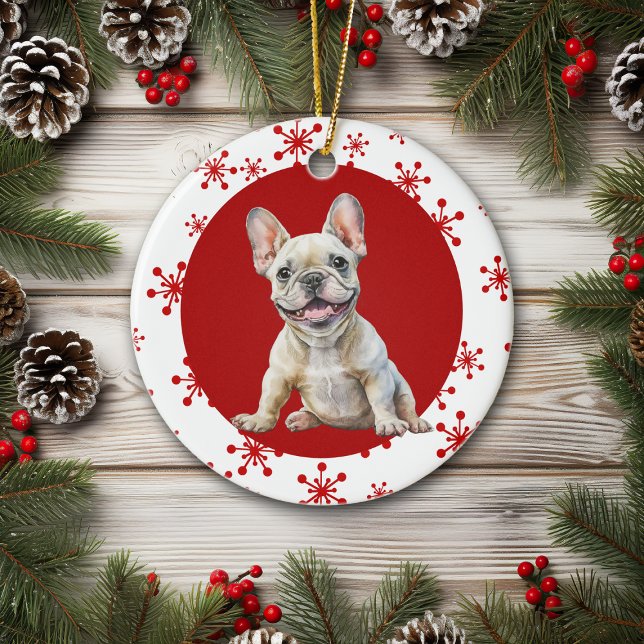 Glatt Noise Fransk Bulldog Red Snowflake Helgdag Julgransprydnad Keramik (Skapare uppladdad)