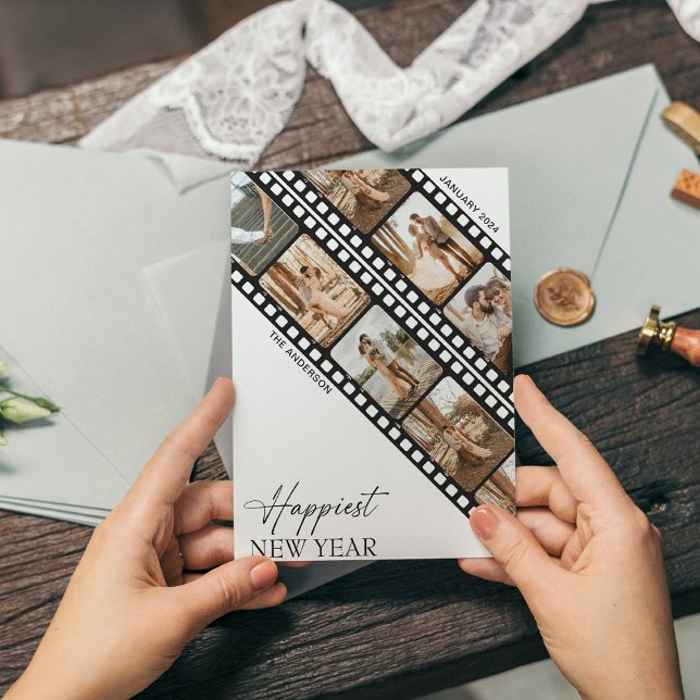 Glatt nytt år Kamera Film Minimal Collage Foto Julkort (Skapare uppladdad)