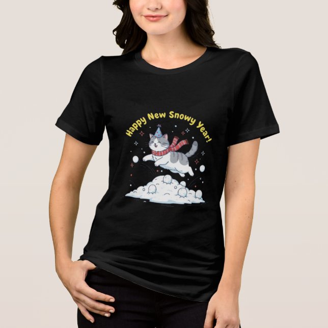 Glatt nytt snöigt år 2026 Sött katt vinterpresent T Shirt (Framsida)
