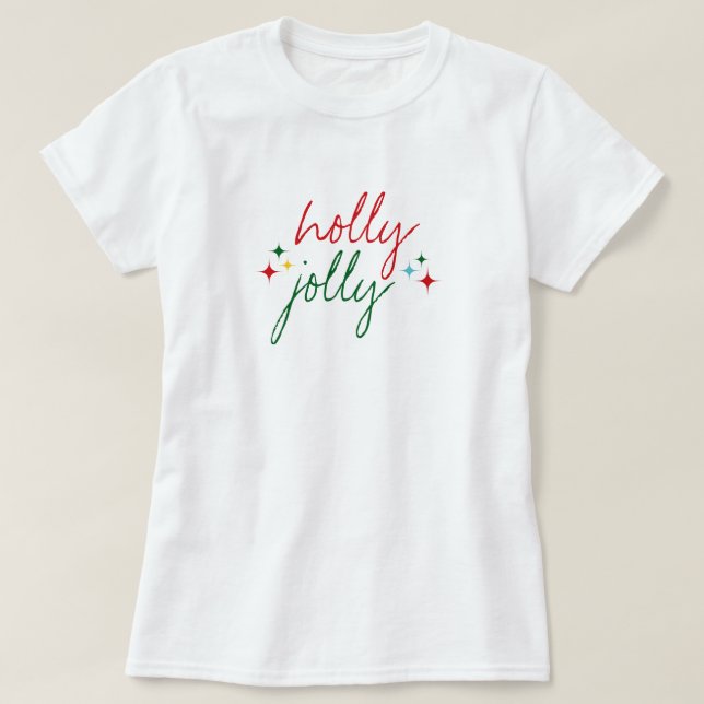 Glatt och glädjefullt färgglatt script jul t shirt (Design framsida)