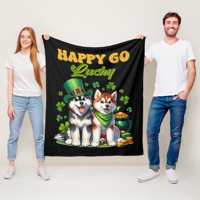 Glatt och lyckligt sött husky St. Patricks dag Fleecefilt (På plats)