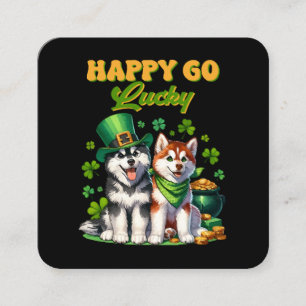 Glatt och lyckligt sött husky St. Patricks dag Fyrkantigt Visitkort