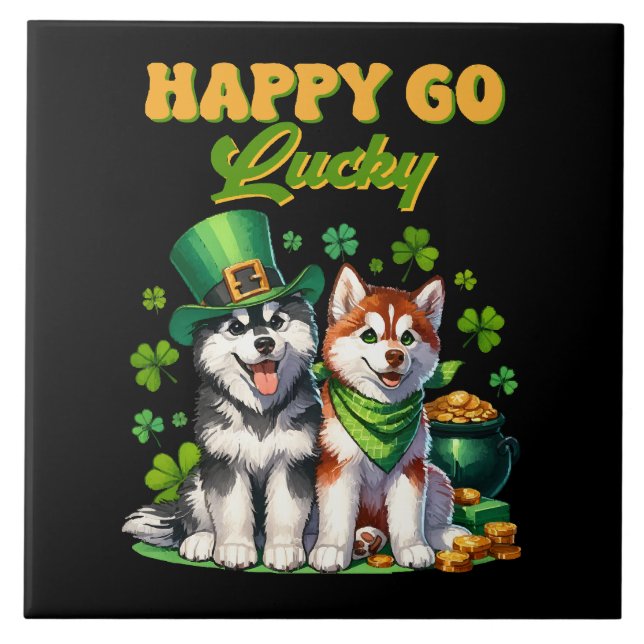 Glatt och lyckligt sött husky St. Patricks dag Kakelplatta (Framsidan)