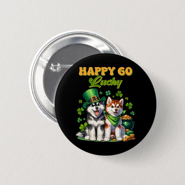 Glatt och lyckligt sött husky St. Patricks dag Knapp (Framsida & baksida)