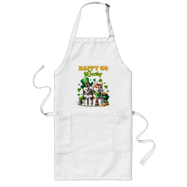 Glatt och lyckligt sött husky St. Patricks dag Långt Förkläde (Framsidan)
