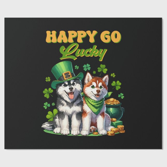 Glatt och lyckligt sött husky St. Patricks dag Presentpapper (Platt)