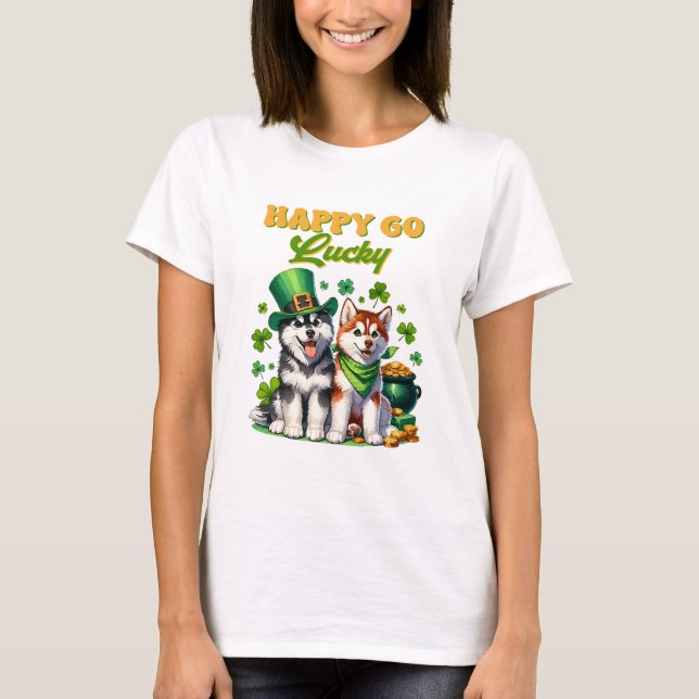 Glatt och lyckligt sött husky St. Patricks dag T Shirt (Framsida)