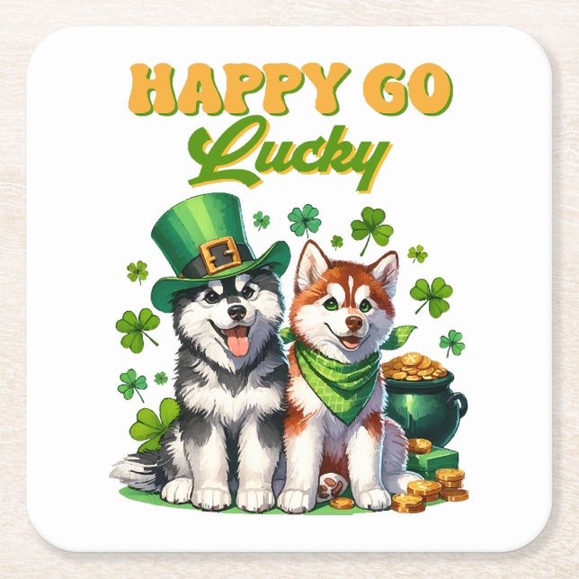Glatt och lyckligt sött husky St. Patricks dag Underlägg Papper Kvadrat (Framsidan)