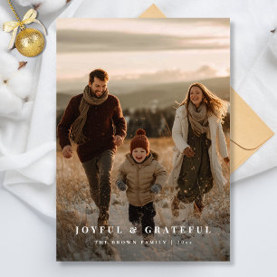 Glatt och tacksamt, modernt julfoto i familjen julkort