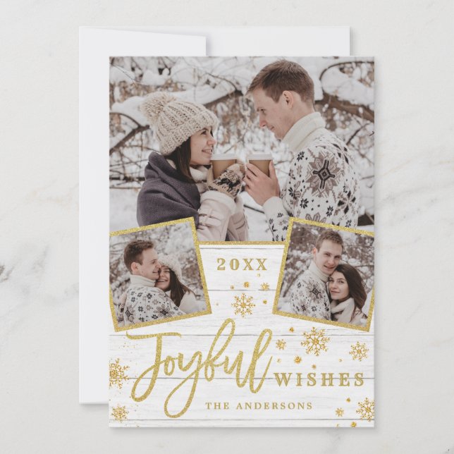 Glatt Önskemål 3-PHOTO-Julhälsningar Kort (Framsida)