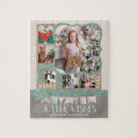 Glatt Önskemål jul, 6 Anpassningsbars fotokollage Pussel<br><div class="desc">Modern och Chic Glatt Önskemål jul 6 Anpassningsbar Foto Collage Puzzle. Med roligt moderna typsnitt, Faux guld foil och Teal Glitter Ramar och gräns, en snöflingbakgrund, med Ro och grått ro lattice bas! Byt ut dig med dina foton och skicka en speciell personlig till hälsning till familj och vänner!</div>