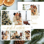 Glatt Önskemål Script 4 Photo Collage jul<br><div class="desc">Modern Glatt Önskemål Script 4 Photo Collage jul-Helgdag Card i Guld och White. Detta minimalistiska julkort har en 4-fotorasterkollage på framsidan och ett extra-foto på baksidan. "Glatta Önskemål" hälsning är elegant handskrivet i guld-kalligrafi på en ren vit bakgrund och erbjuder en chic och modern beröring till helgdag-budskapet. På baksidan finns...</div>