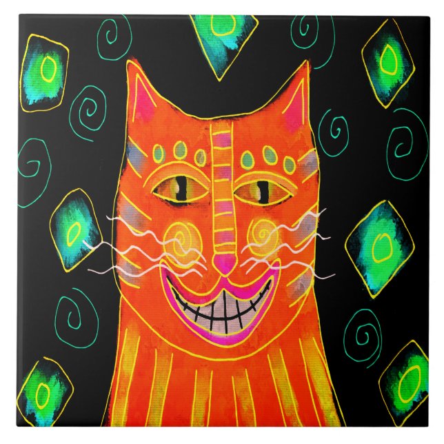 Glatt orange katt digital målning kakelplatta (Framsidan)